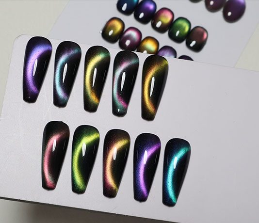 rainbow aurora cat eye gel nail polish